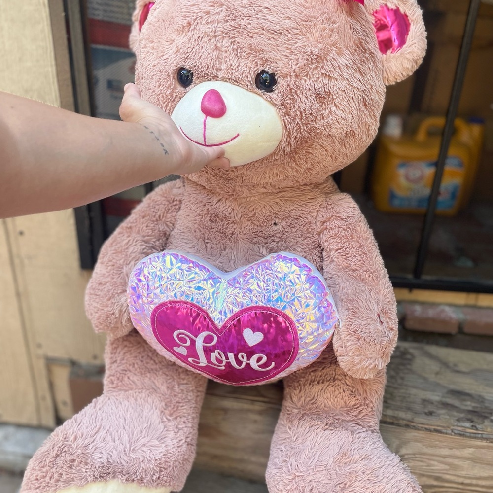 Adorable Plush Teddy Bear with Heart - Pink